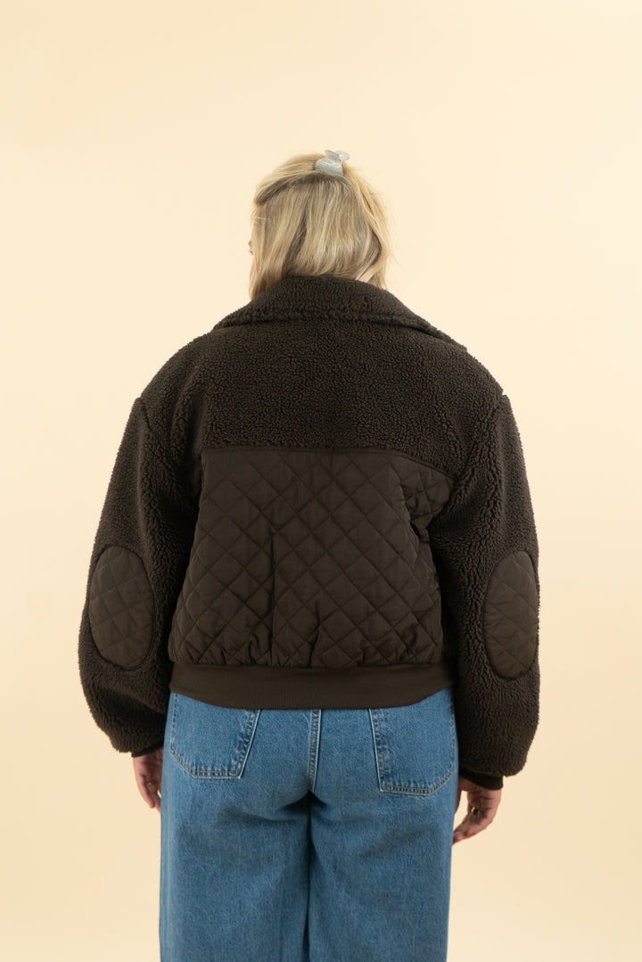 alo brown sherpa quilted jacket (m)