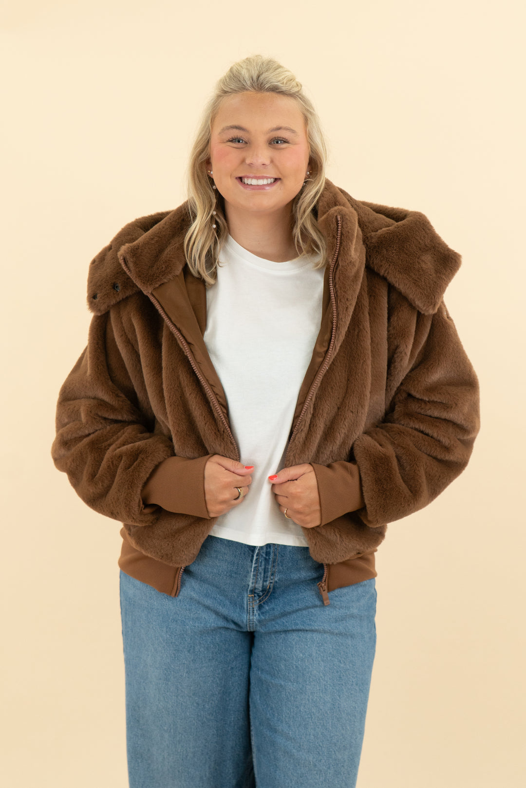 alo brown teddy bear hooded coat (l)