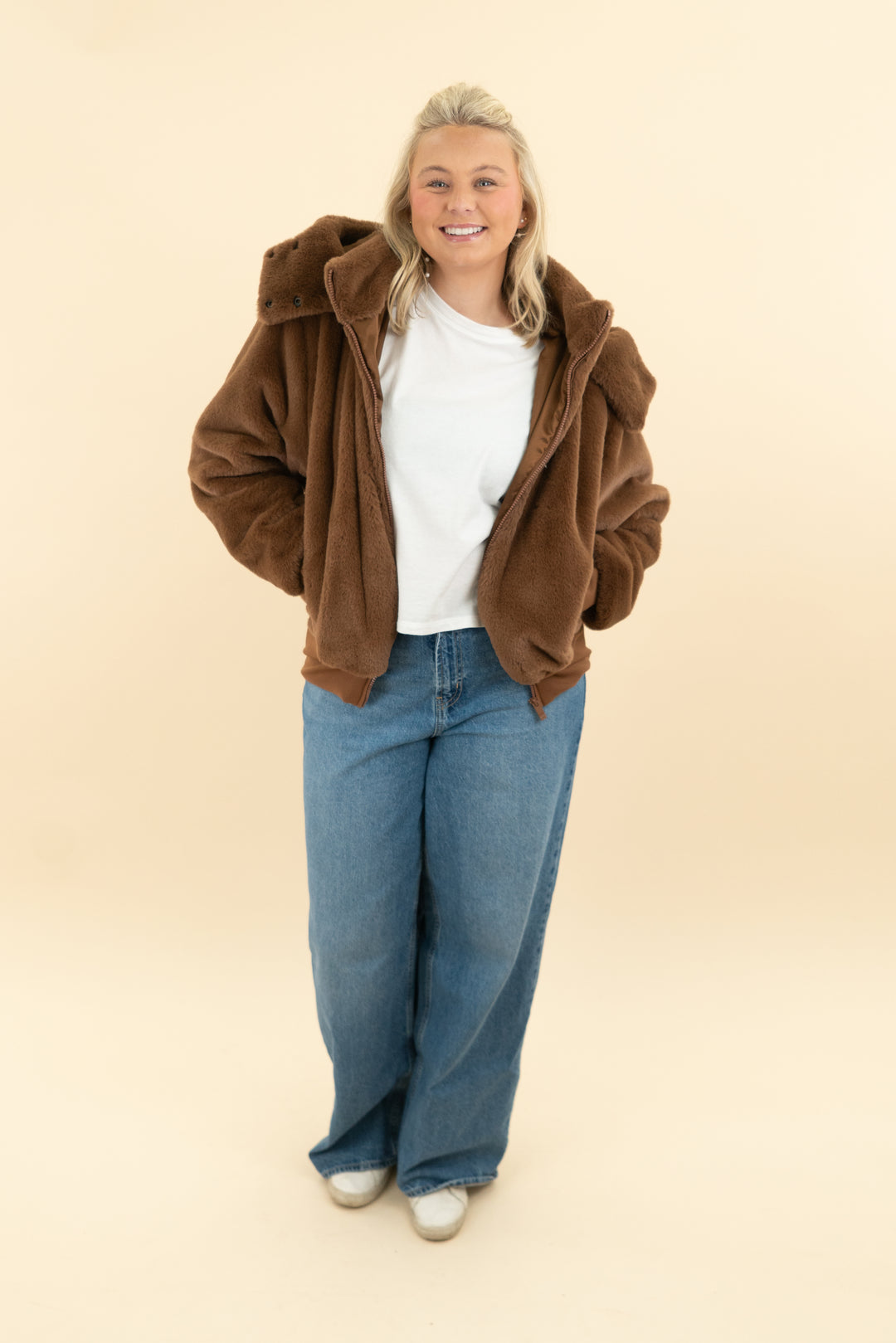 alo brown teddy bear hooded coat (l)