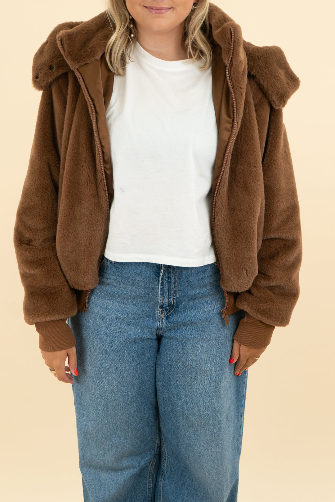 alo brown teddy bear hooded coat (l)
