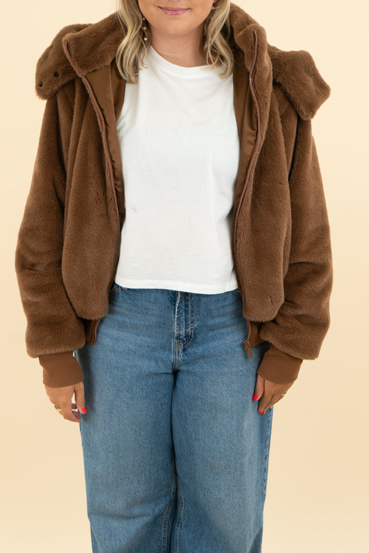 alo brown teddy bear hooded coat (l)