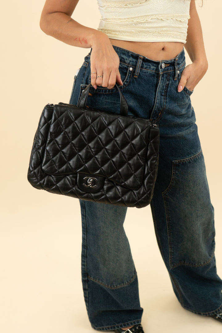 Chanel Black Lambskin Double-Sided Tote (almost vintage)