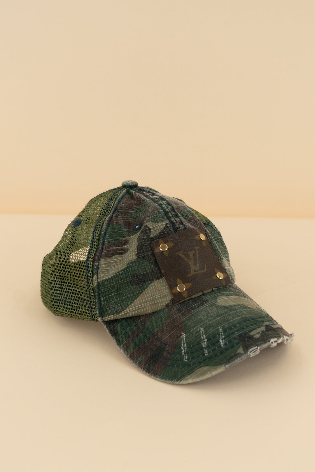 upcycled louis vuitton green camo hat (os; retail $90)