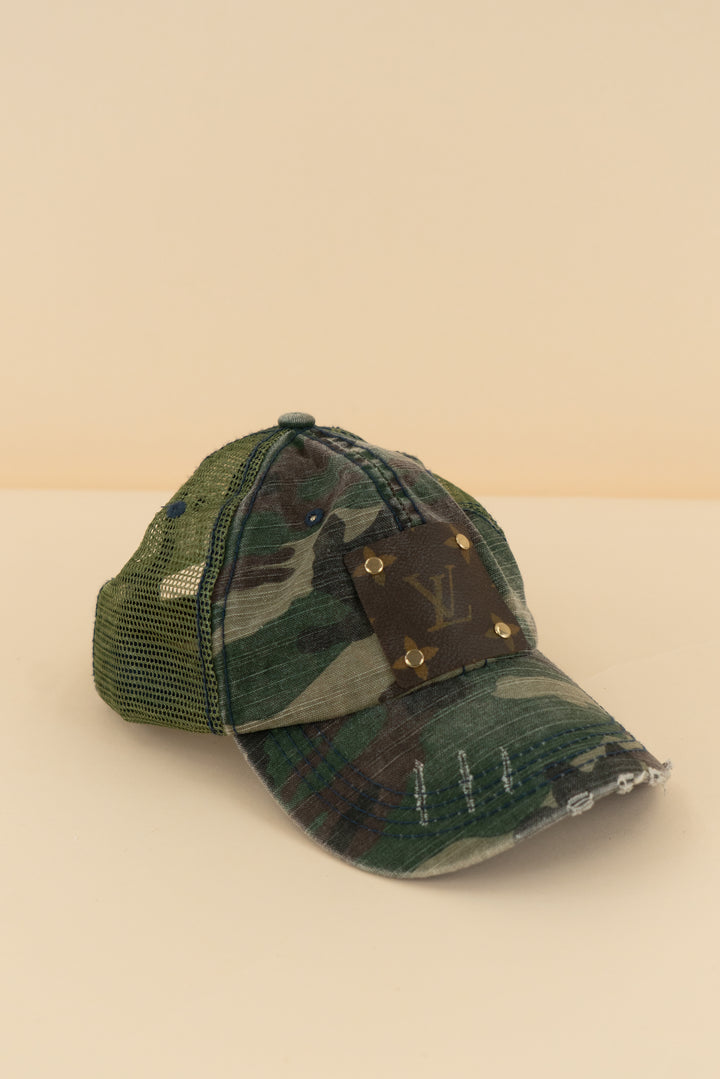 upcycled louis vuitton green camo hat (os; retail $90)