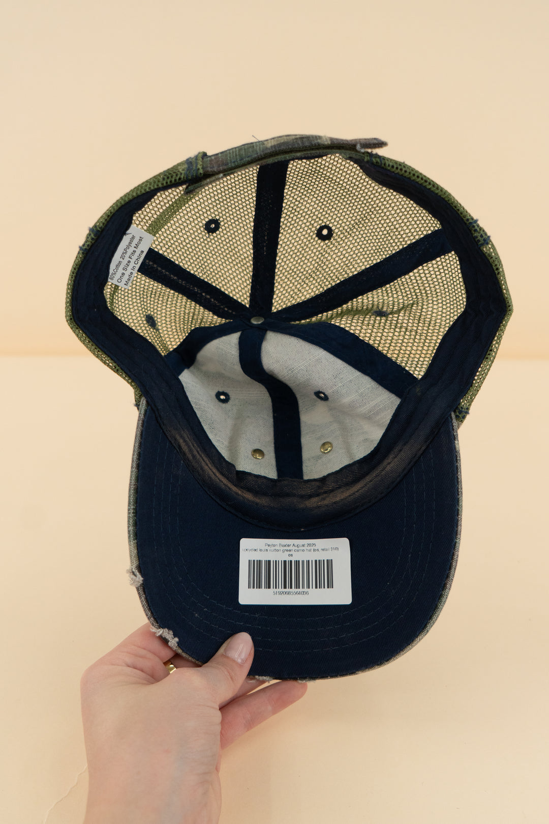 upcycled louis vuitton green camo hat (os; retail $90)