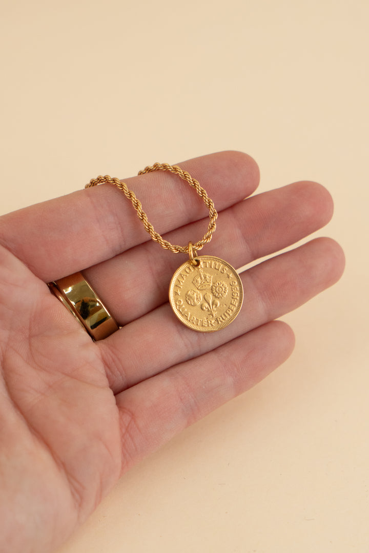 electric picks quarter and emperor gold necklace (os; retail $88)