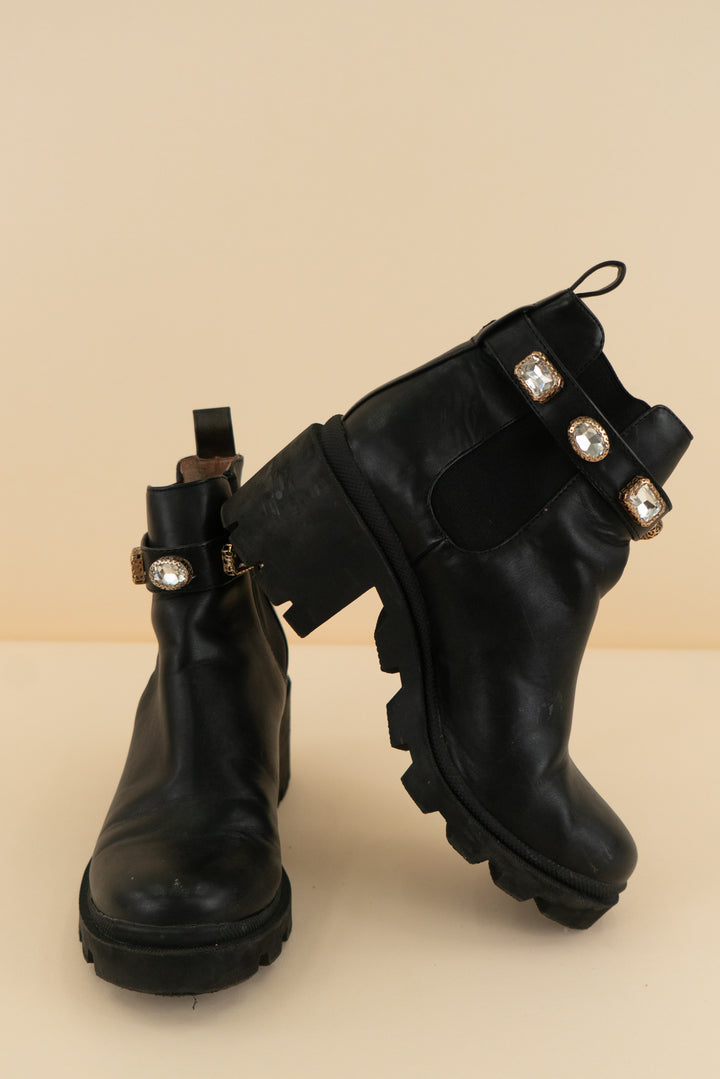 steve madden black booties with rhinestones (7; retail $150)