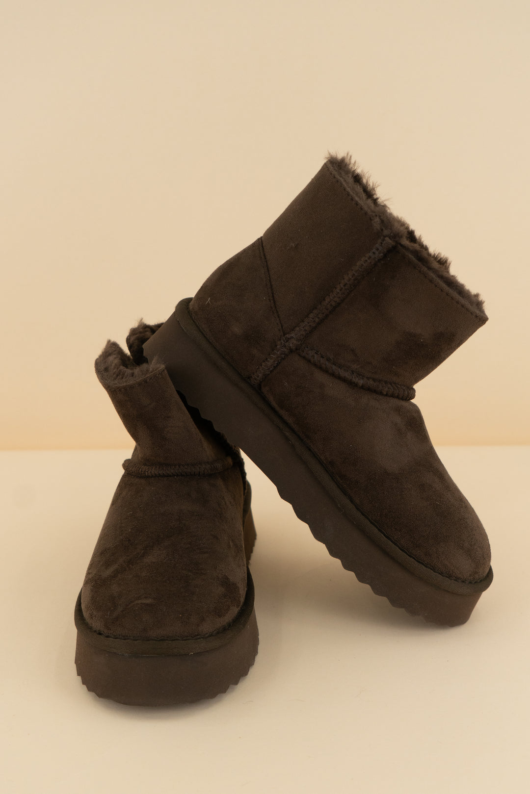 beach brown suede platform booties with fur lining (8; retail $70)