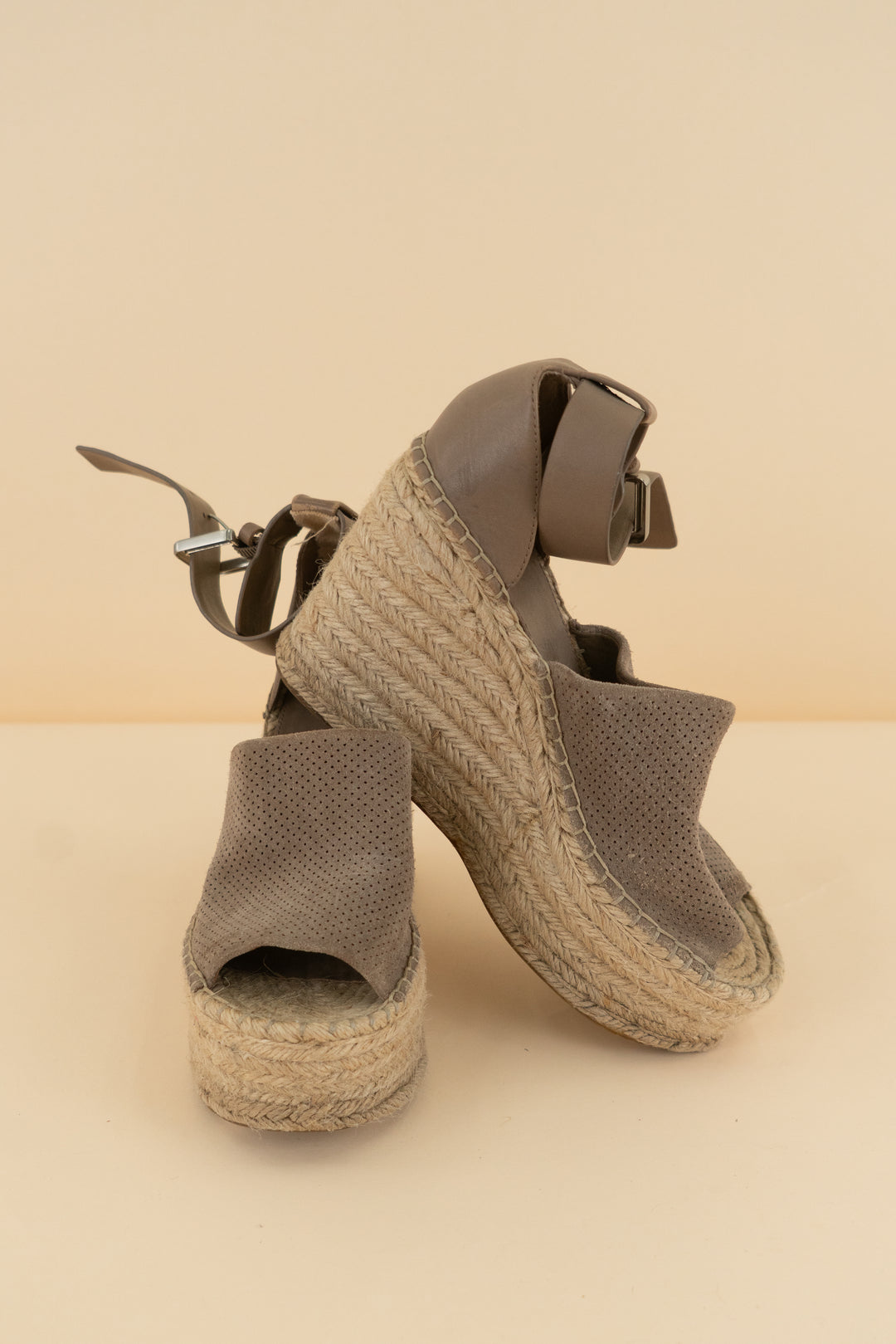 marc fisher toffee suede and leather wedge (7; retail $150)