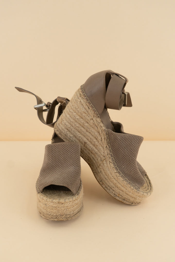 marc fisher toffee suede and leather wedge (7; retail $150)
