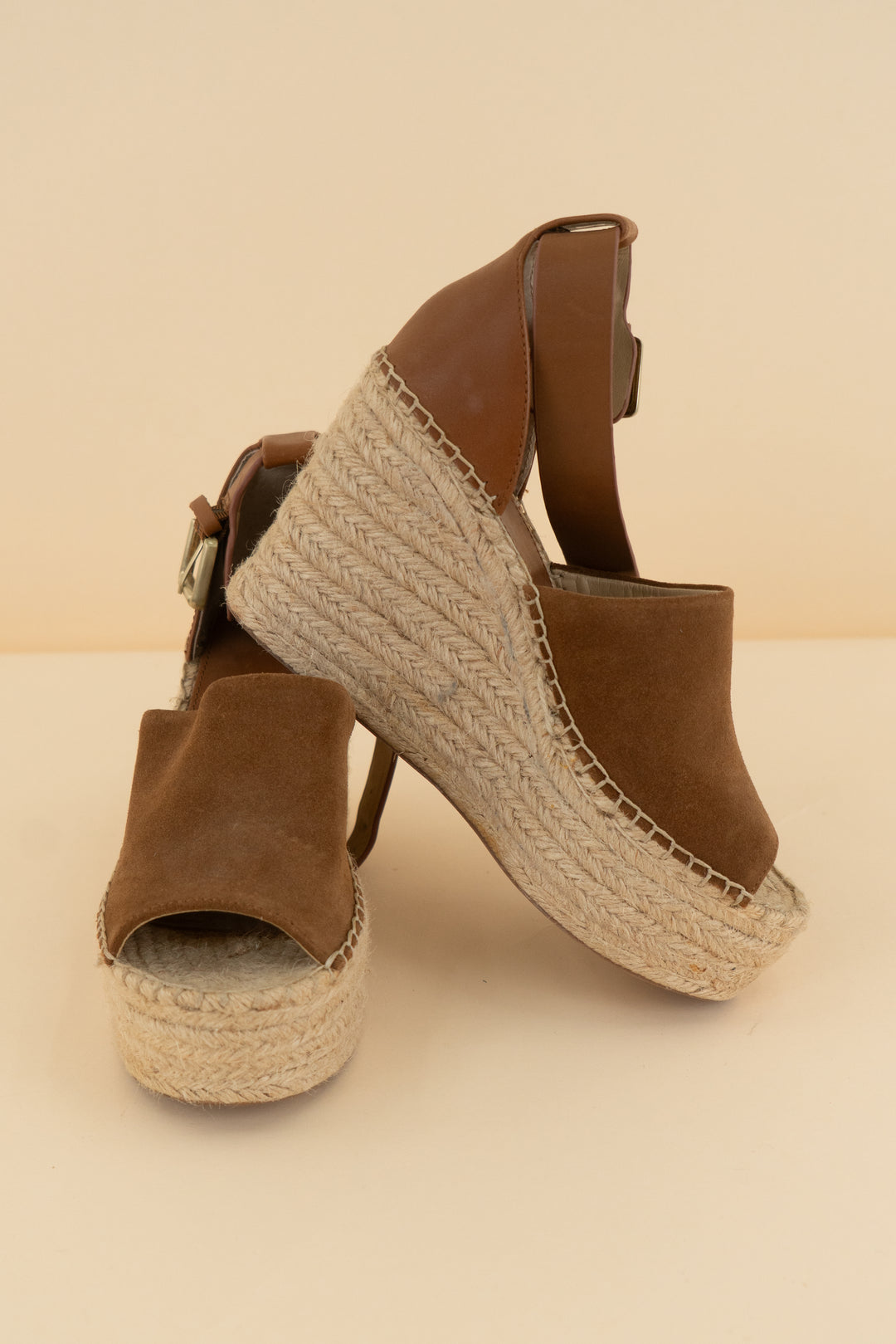 marc fisher dark brown suede and leather wedge (7; retail $150)
