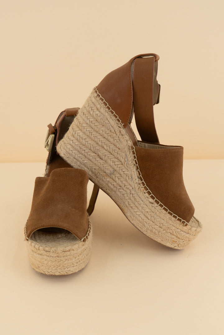 marc fisher dark brown suede and leather wedge (7; retail $150)