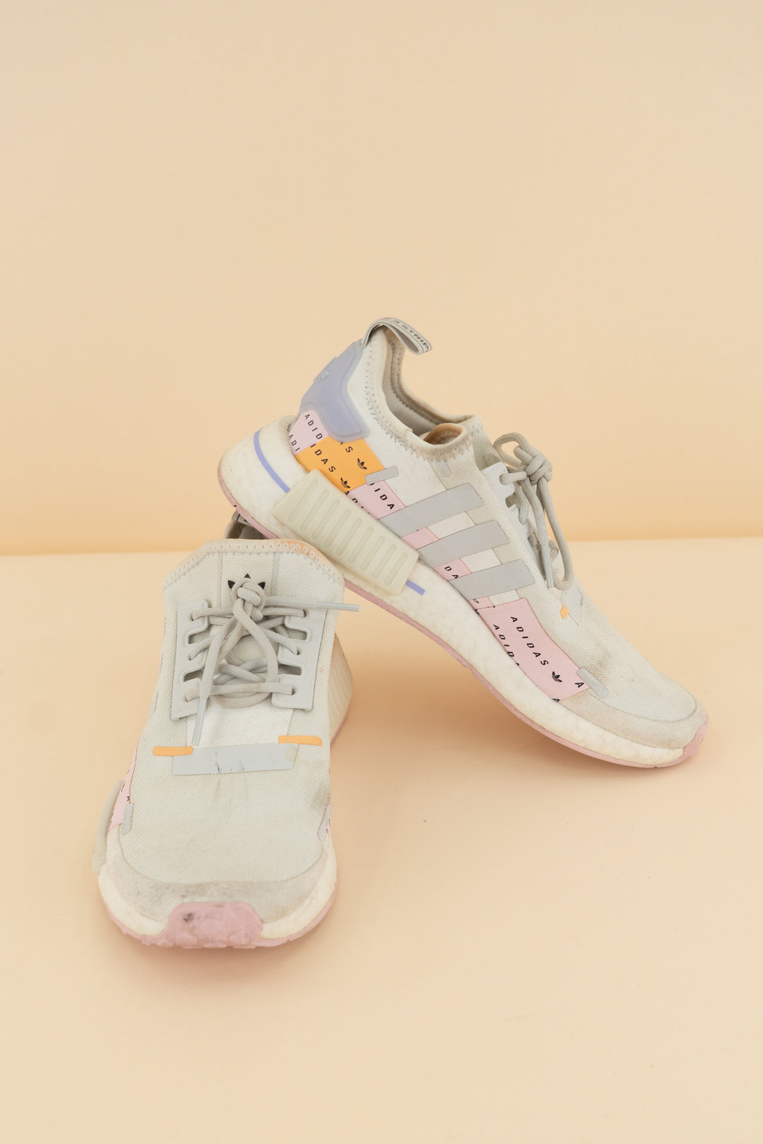 adidas cloud sneakers blush orange and purple (7; retail $149.95)