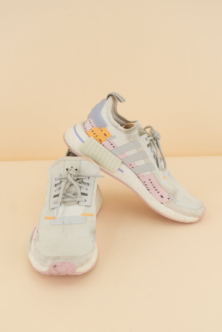 adidas cloud sneakers blush orange and purple (7; retail $149.95)