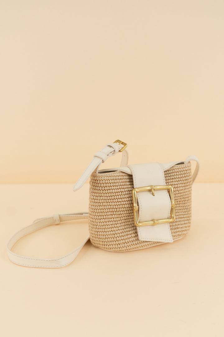 dolce vita cream/tan weave crossbody bag