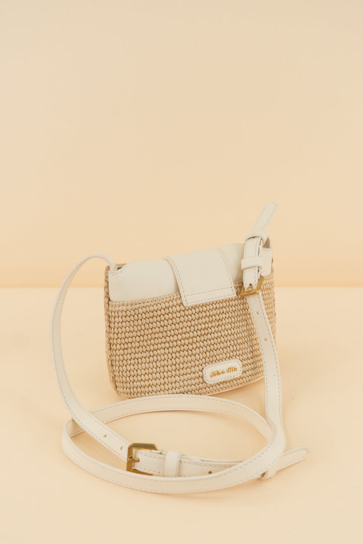 dolce vita cream/tan weave crossbody bag
