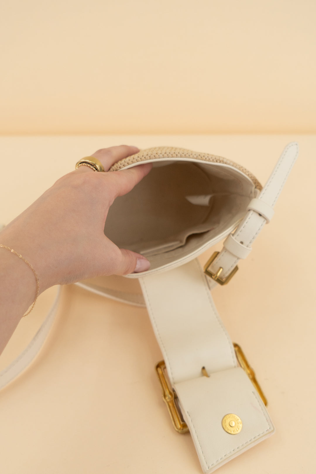 dolce vita cream/tan weave crossbody bag