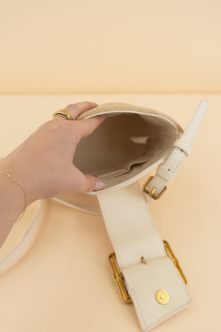 dolce vita cream/tan weave crossbody bag