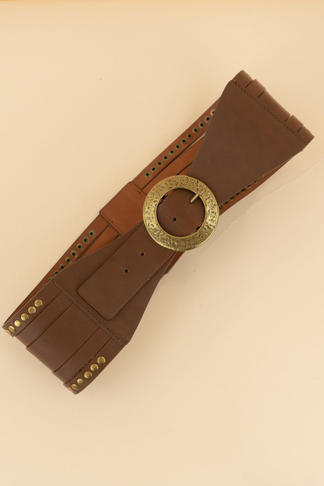 brown vegan leather belt with gold accents (l)