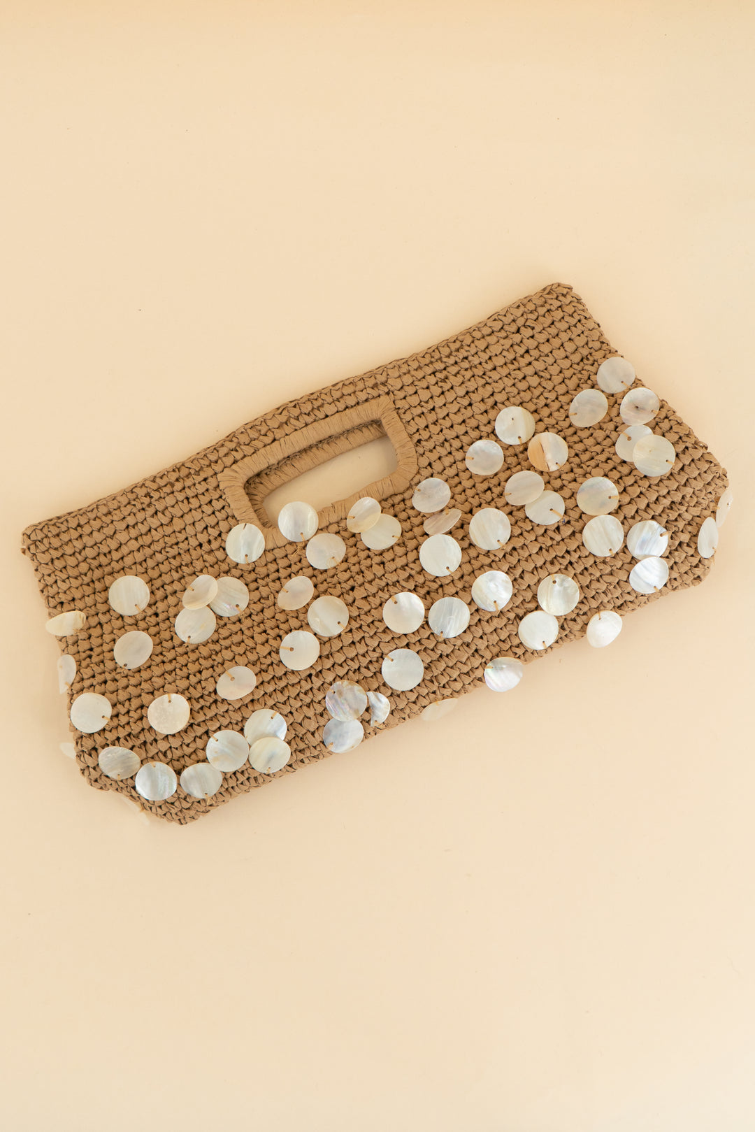 j.crew brown/capiz shell rattan handbag