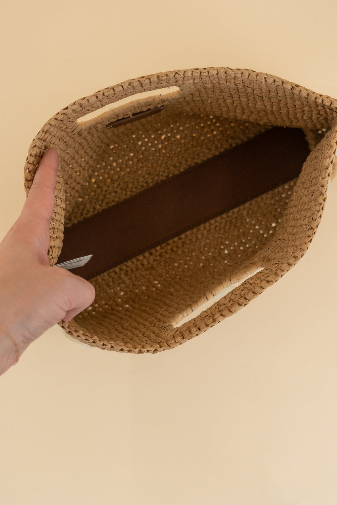 j.crew brown/capiz shell rattan handbag