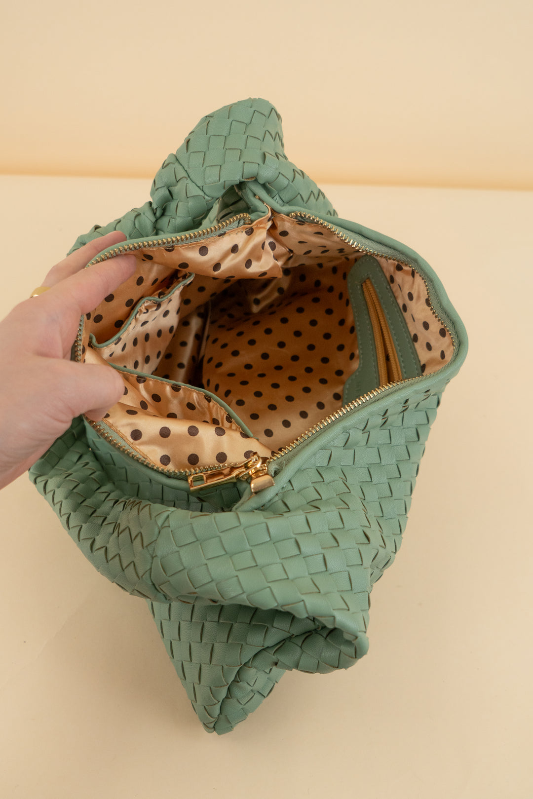 melie bianco sage green woven bag