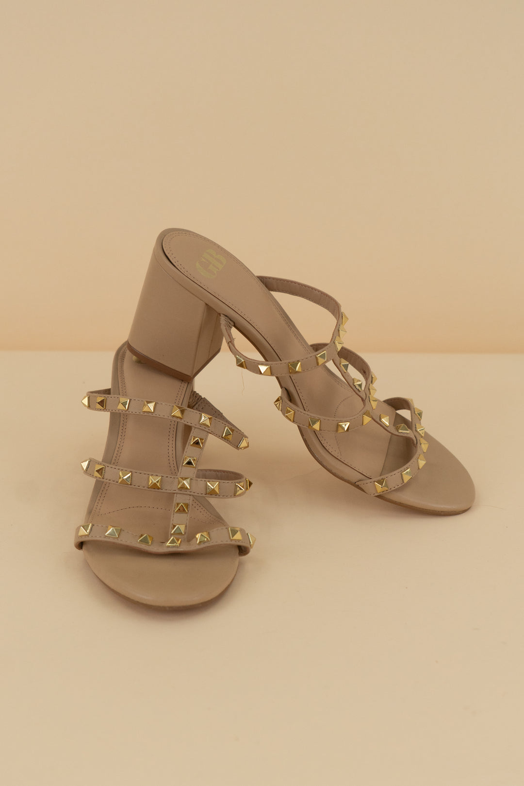 gianni bini tan leather slip on heels with gold studs (9)