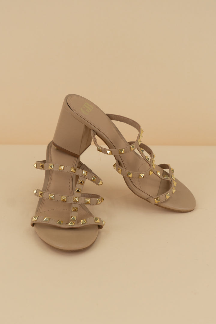 gianni bini tan leather slip on heels with gold studs (9)