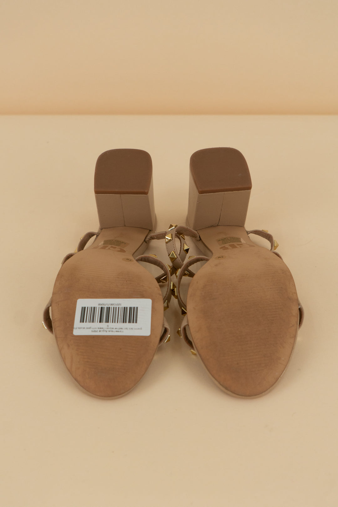 gianni bini tan leather slip on heels with gold studs (9)
