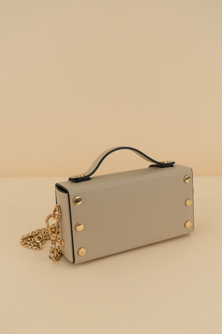 bottega italiana firenze taupe boxy crossbody chain bag