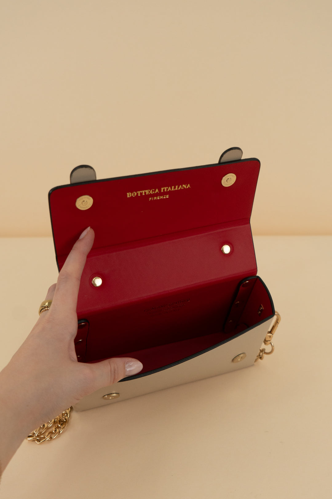 bottega italiana firenze taupe boxy crossbody chain bag