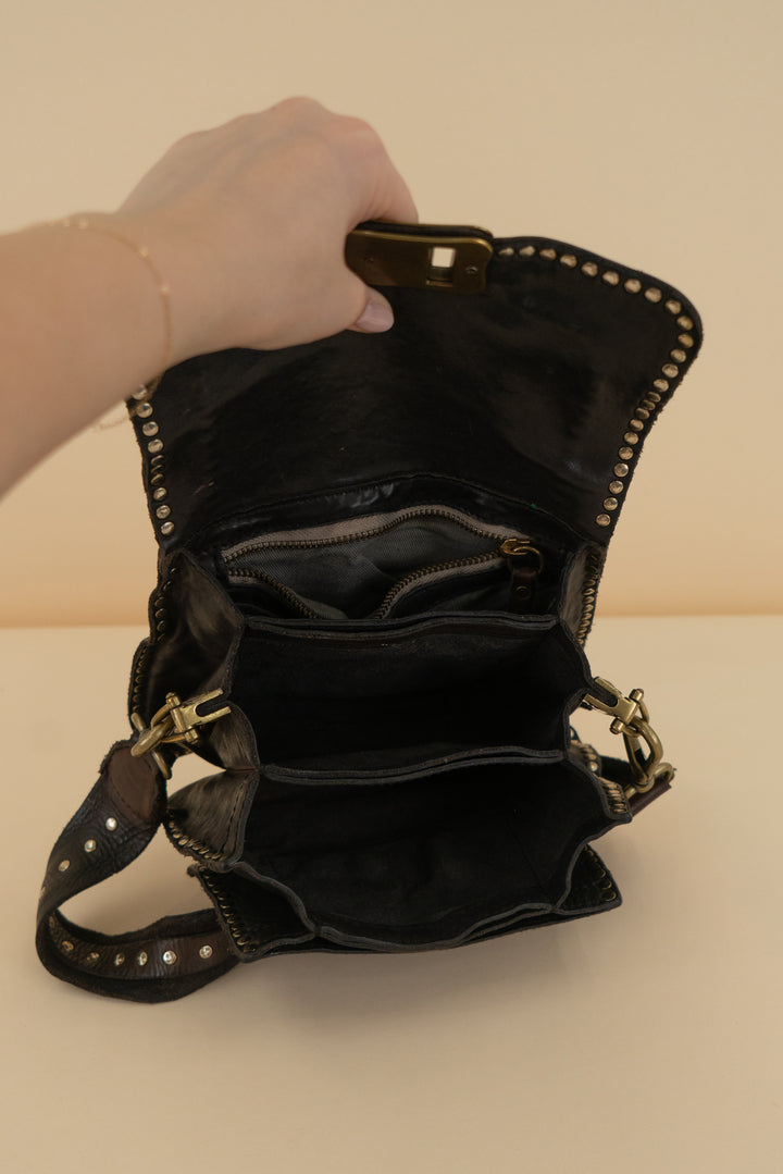 campomaggi brow/black studded handbag