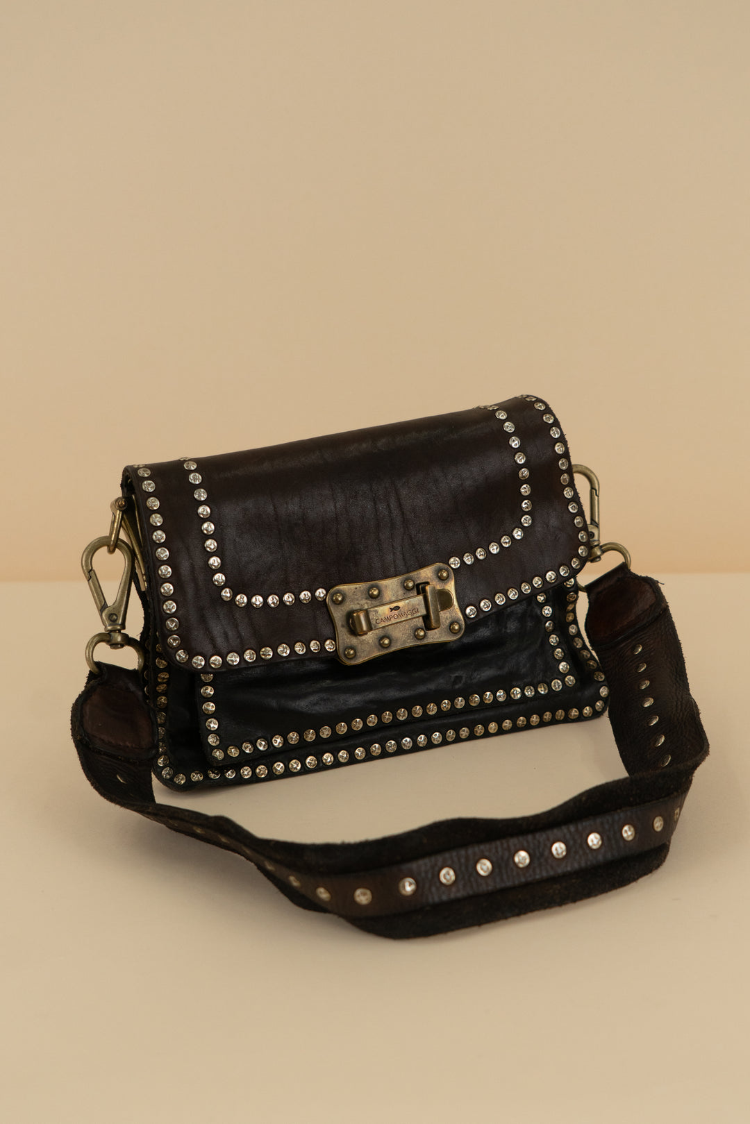 campomaggi brow/black studded handbag