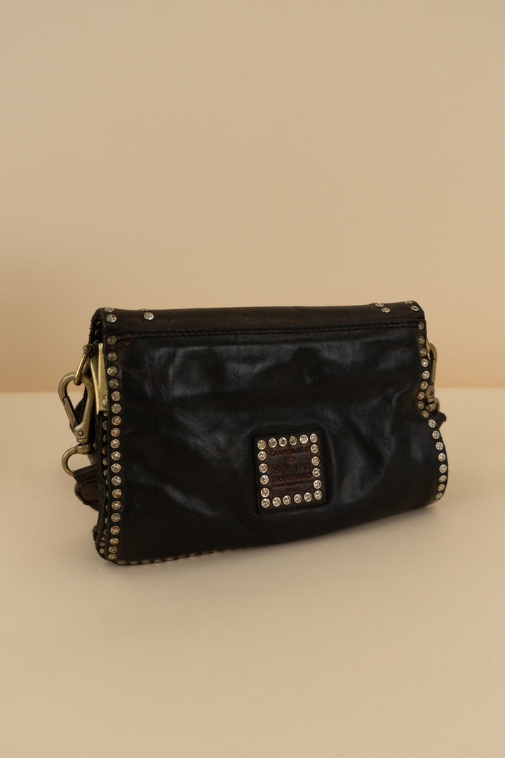 campomaggi brow/black studded handbag