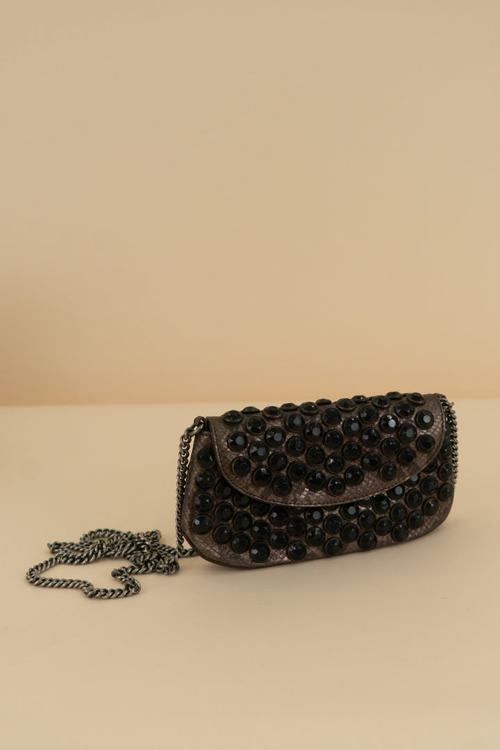 betsey johnson bronze/black studded crossbody bag