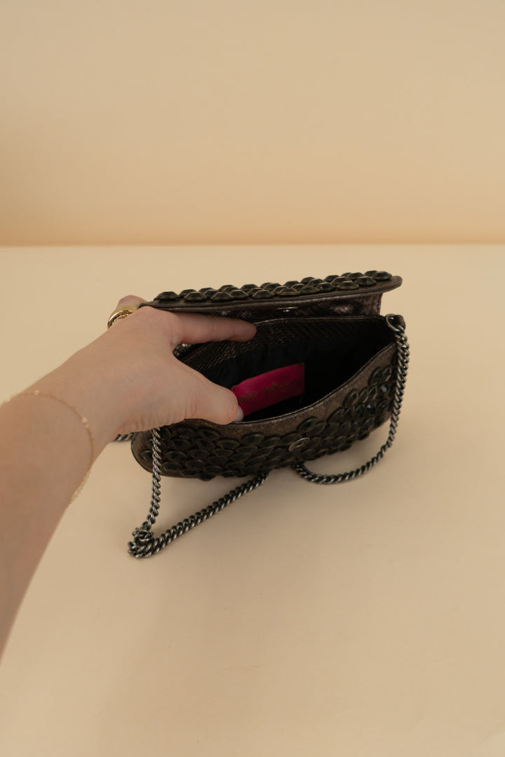 betsey johnson bronze/black studded crossbody bag