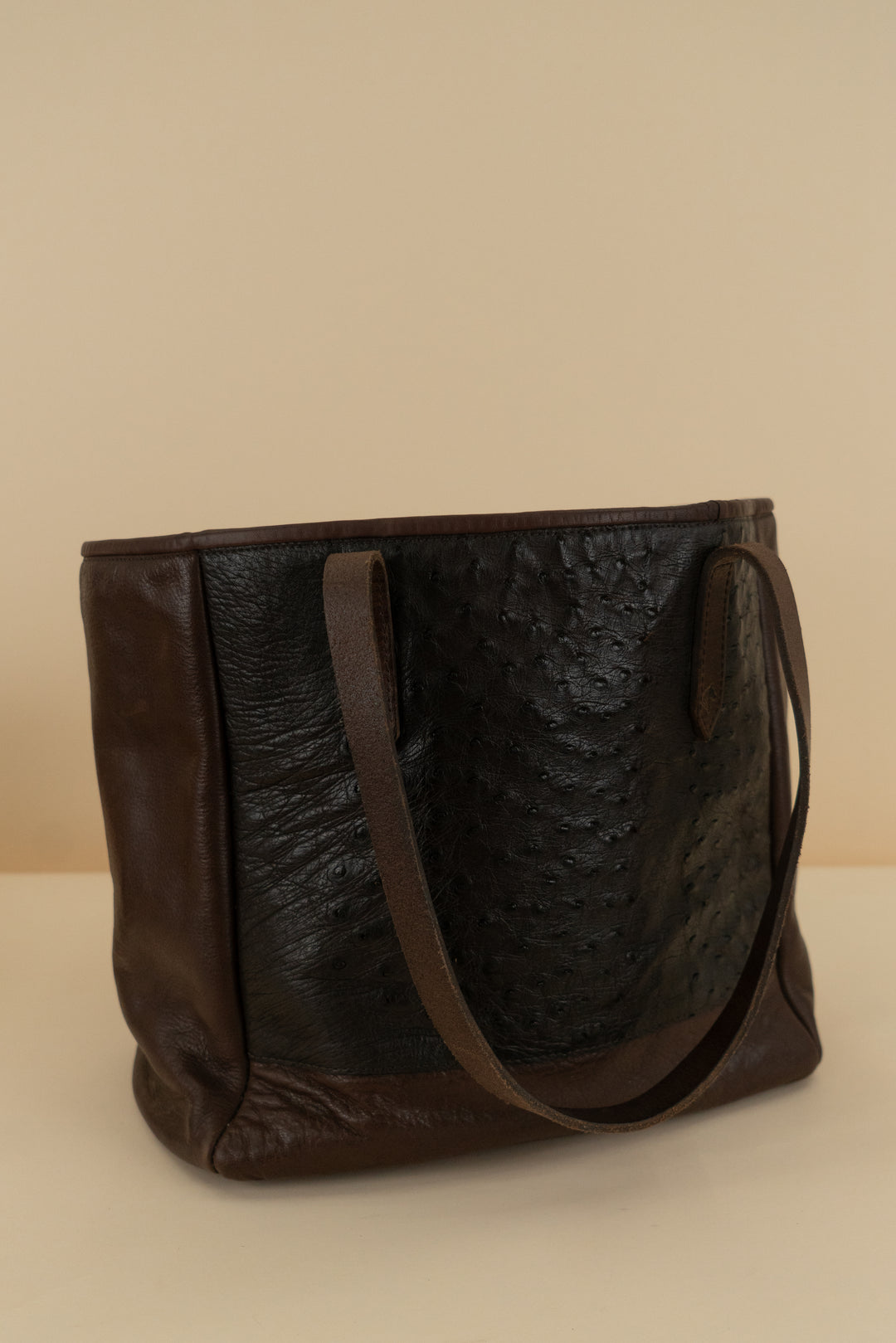 brown ostrich leather tote