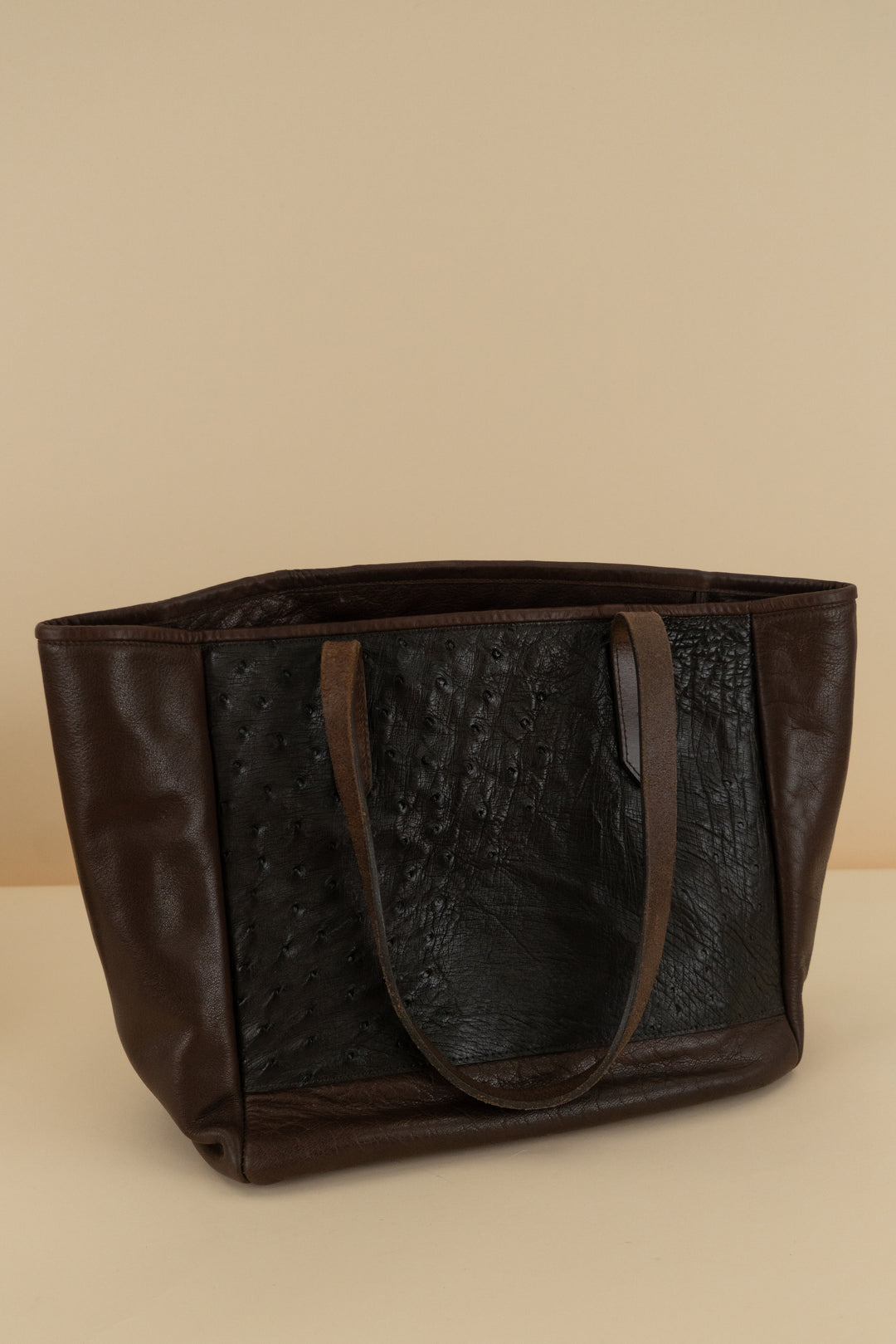 brown ostrich leather tote