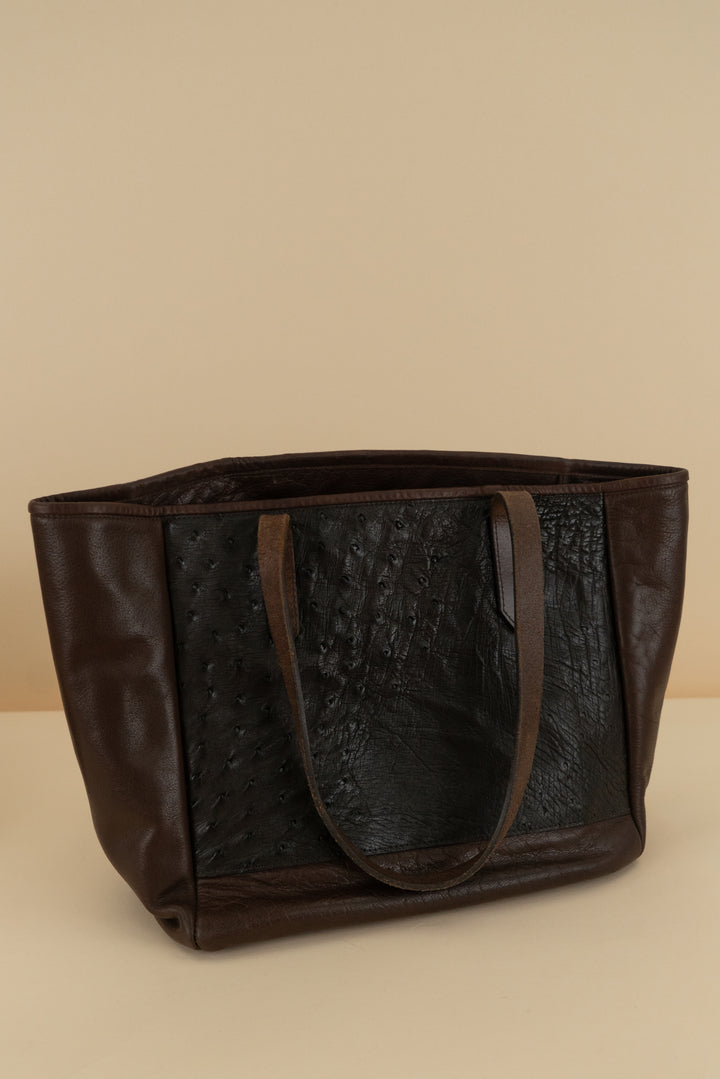 brown ostrich leather tote