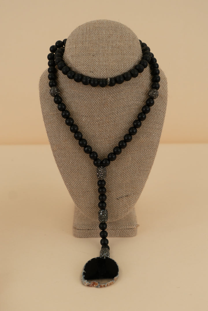 black stone pendant necklace (os)