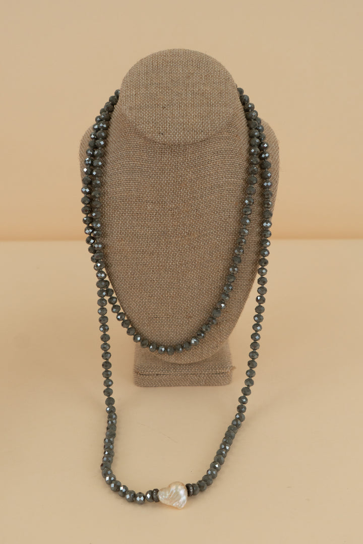 grey beaded stone double layer necklace (os)