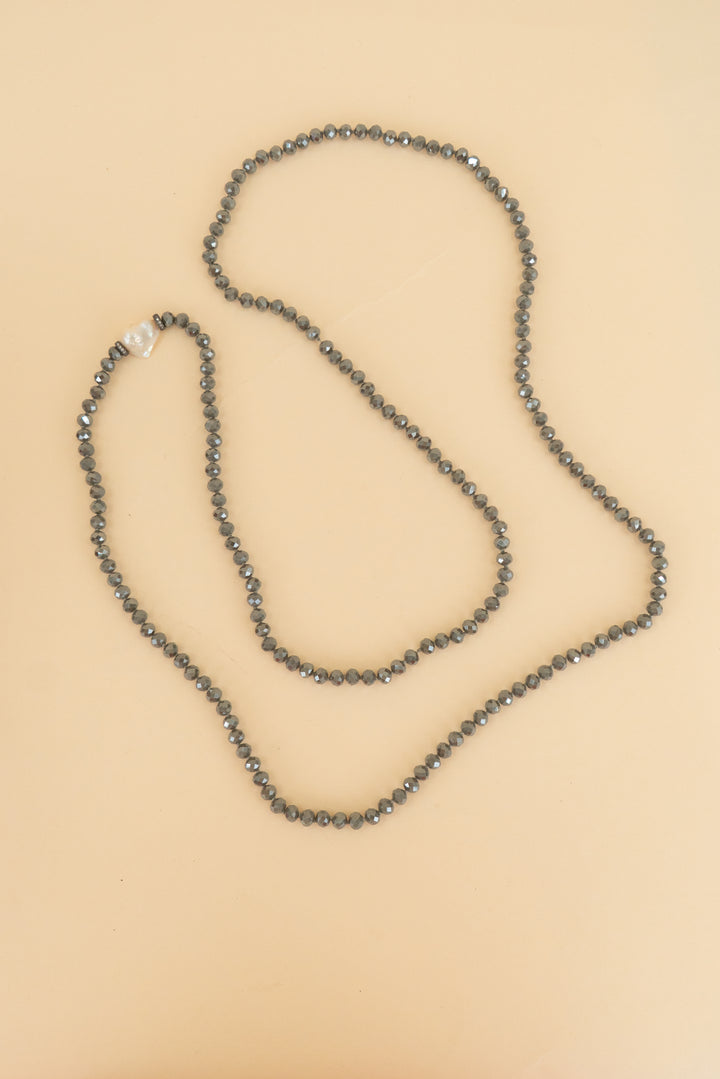 grey beaded stone double layer necklace (os)
