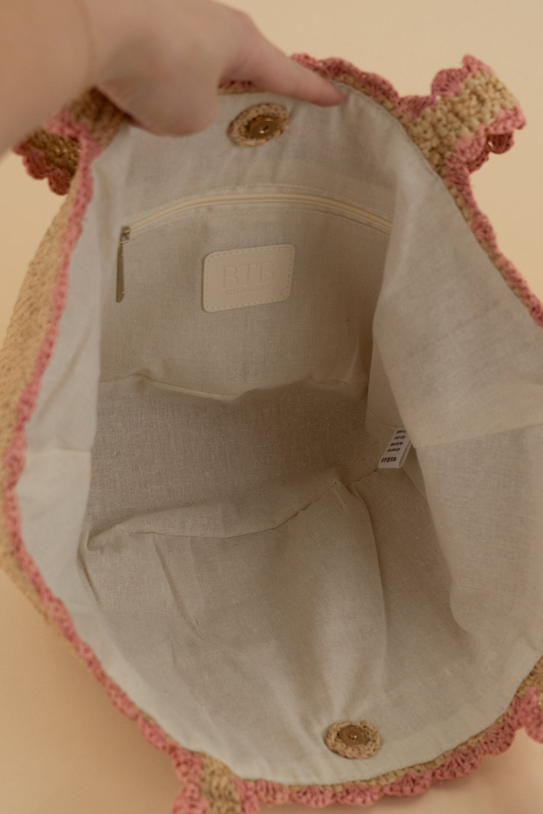 btb tan/pink weave tote