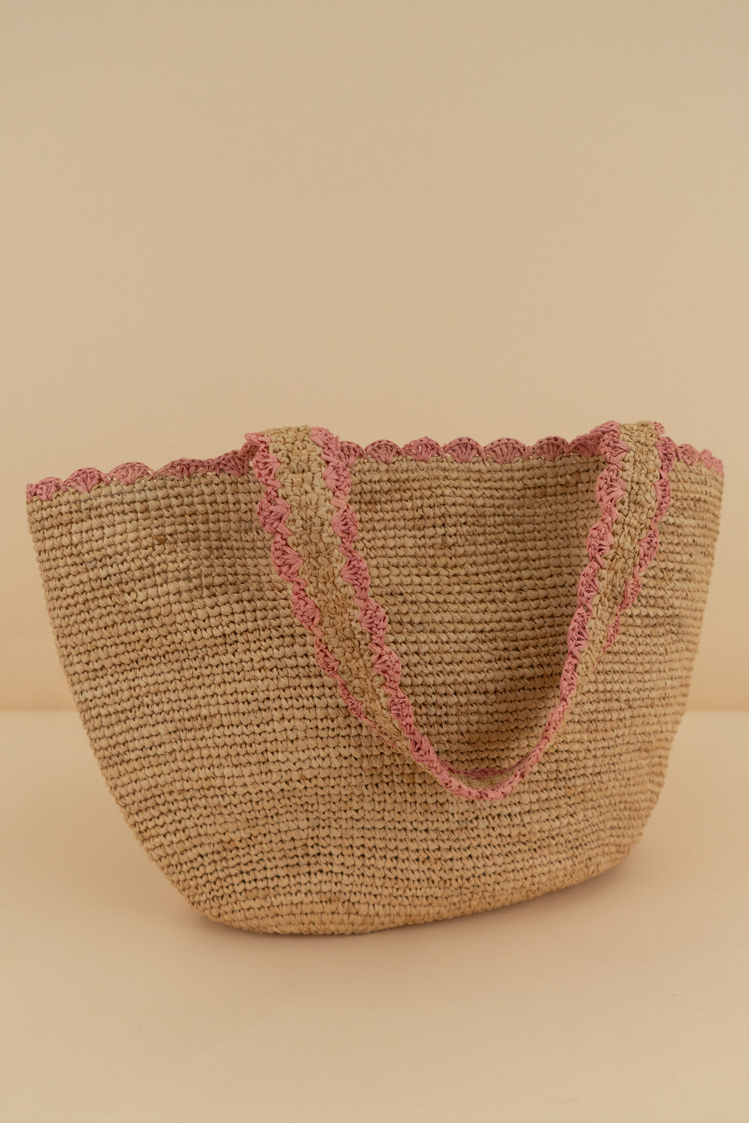 btb tan/pink weave tote