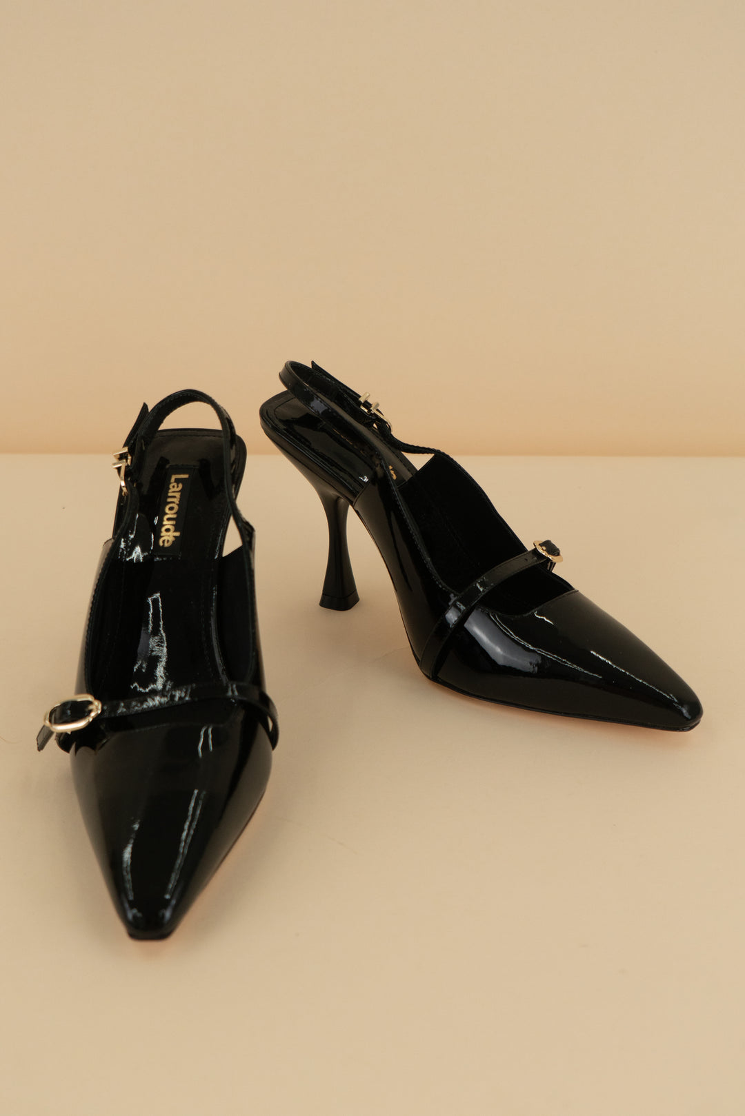 larroude black patent leather slingback pump nwt (6.5; retail $250)