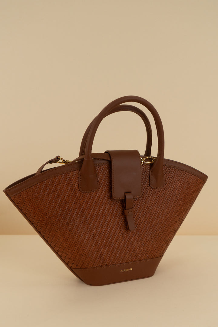 paris /64 brown weave tote (retail $560)