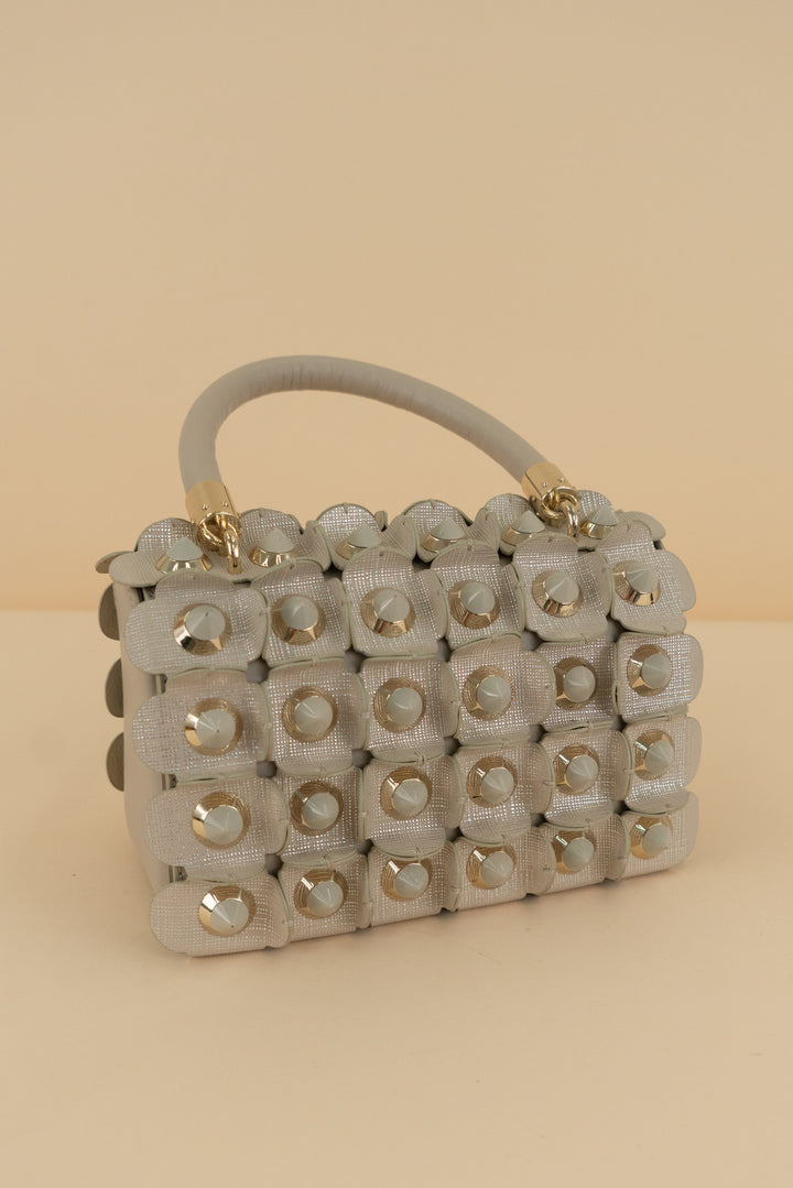 henri bendel taupe studded handbag