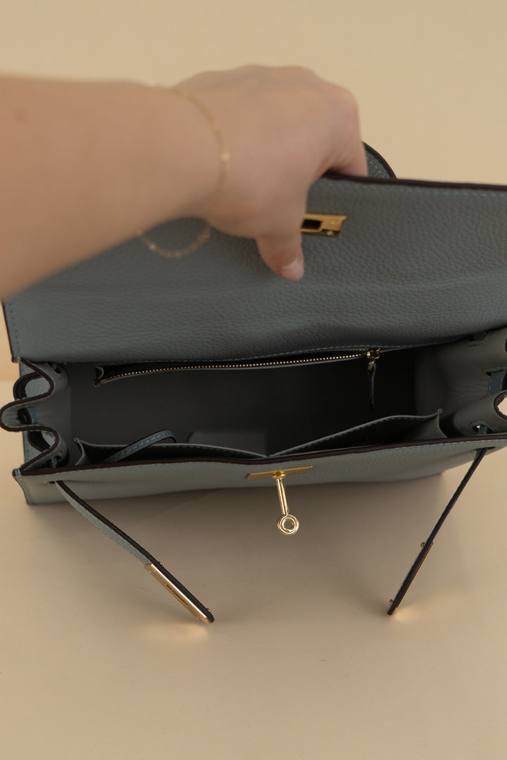 slate blue top handle bag