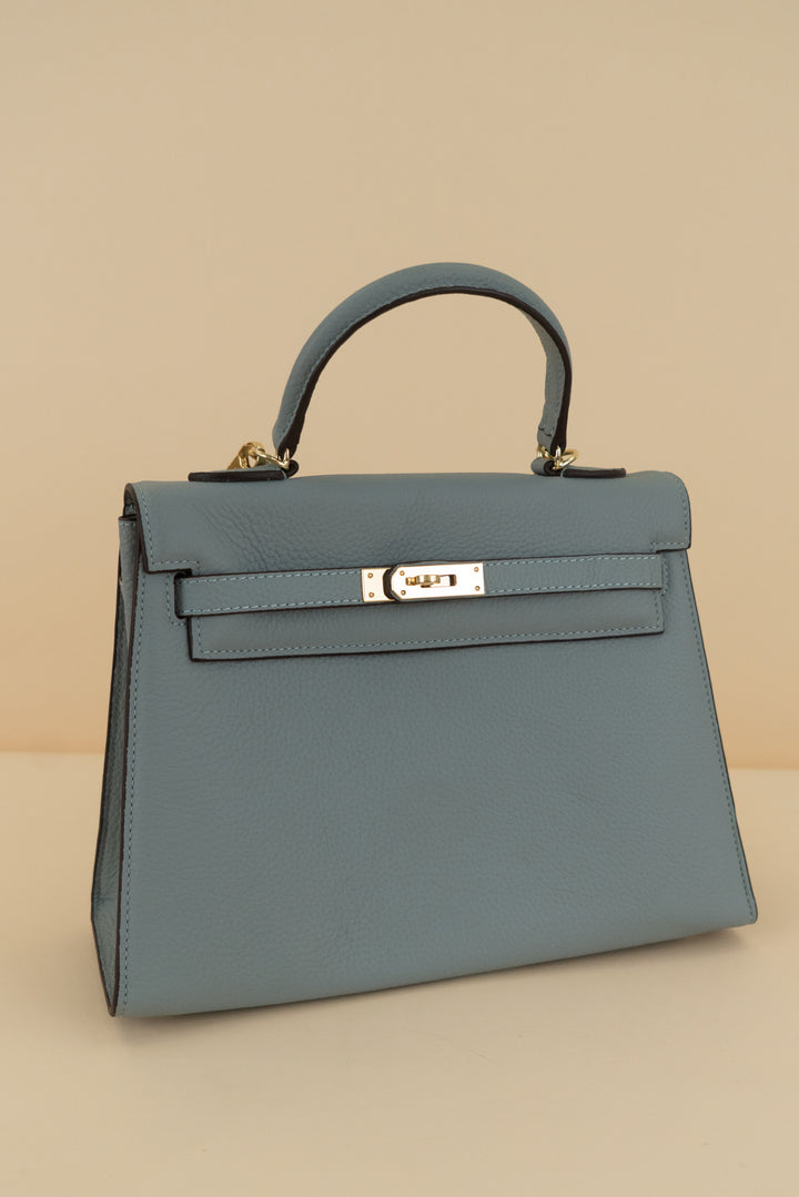 slate blue top handle bag