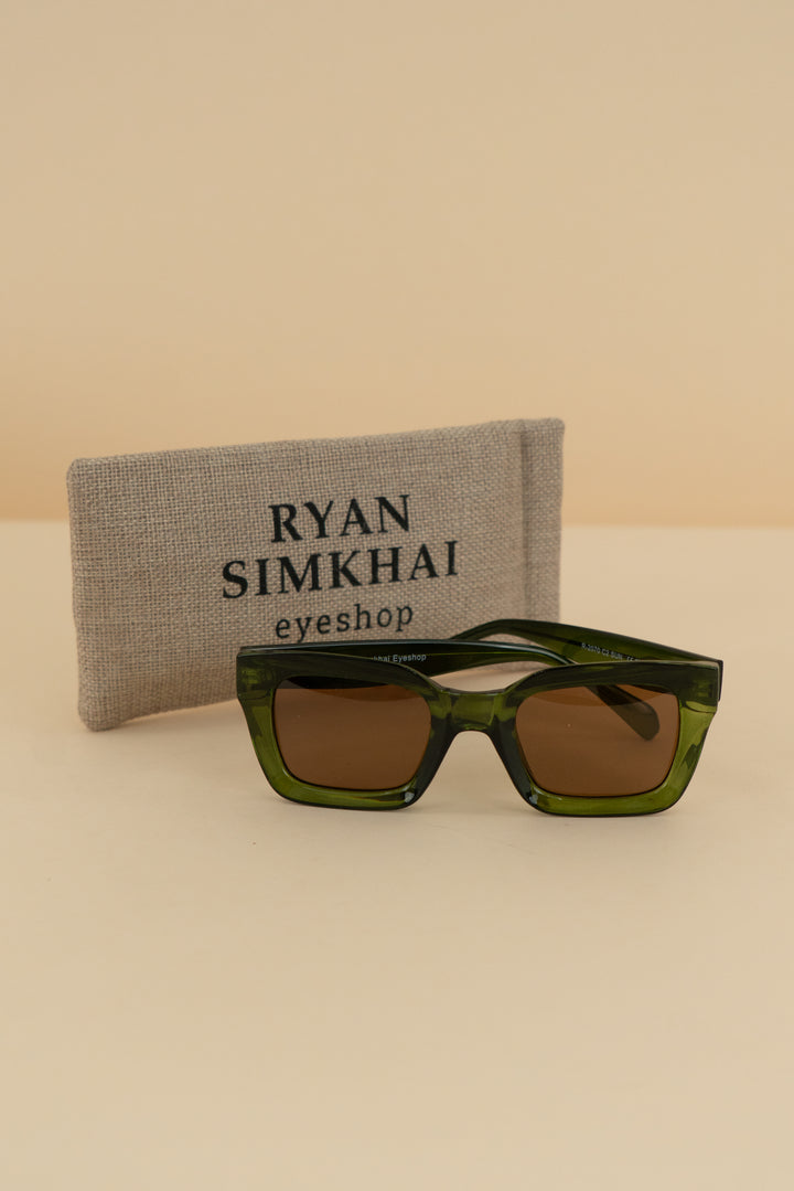 ryan simkhai green square oversized sunglasses with brown lens nwt (os)